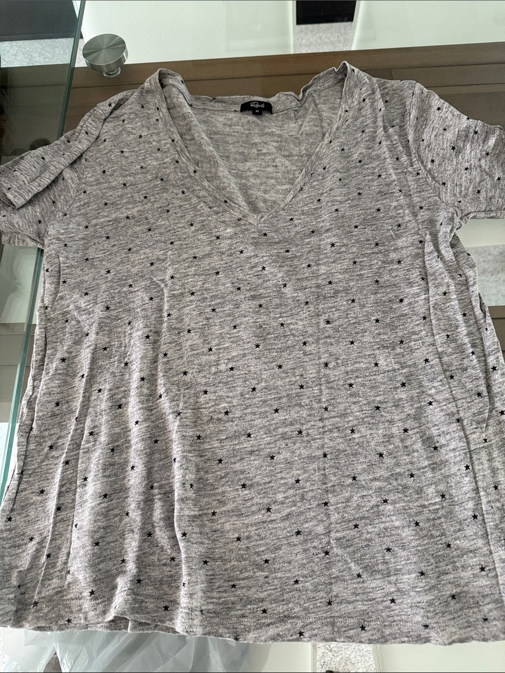 Rails Gray V-Neck Short Sleeve Tee with Black Star Print